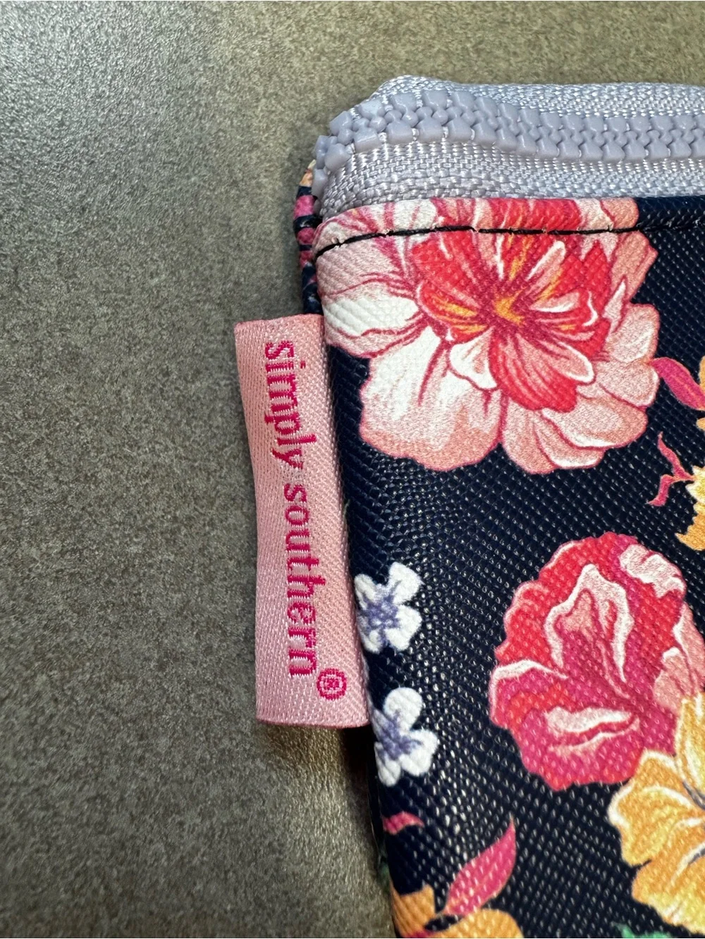 Simply Southern Navy Dark Blossom  Floral ID Pouch Zipper Coin Wallet